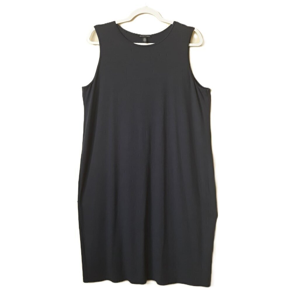 Eileen Fisher Blue Midi Dress XL Stretch Jersey Knit Lagenlook Office